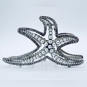 Pearl Rhinestone Embellished Metal Starfish Hair Clip Silver New